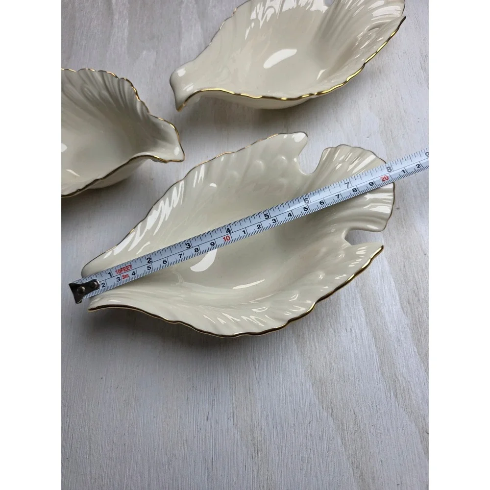 Lenox Dove Ivory Bone China Leaf Candy Dish Set of 3 Gold Trim Vintage USA Bowls